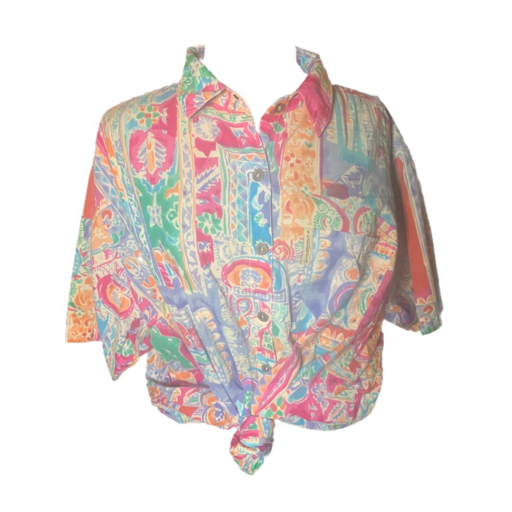 Abstract Multicolor Button Up Blouse